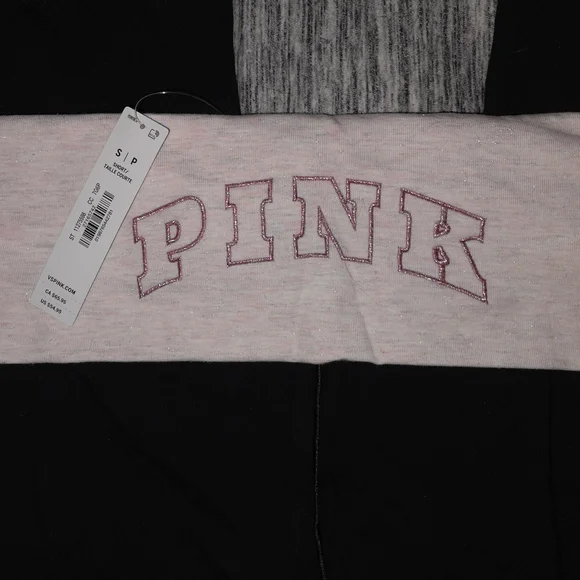 PINK Victoria's Secret Black Leggings with Light Pink Waistband - Picture 4 of 6